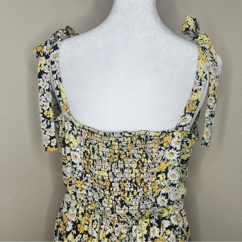 Social Standard by Sanctuary Black Yellow Floral Shoulder Tie Smocked Midi Dress - Picture 9 of 13
